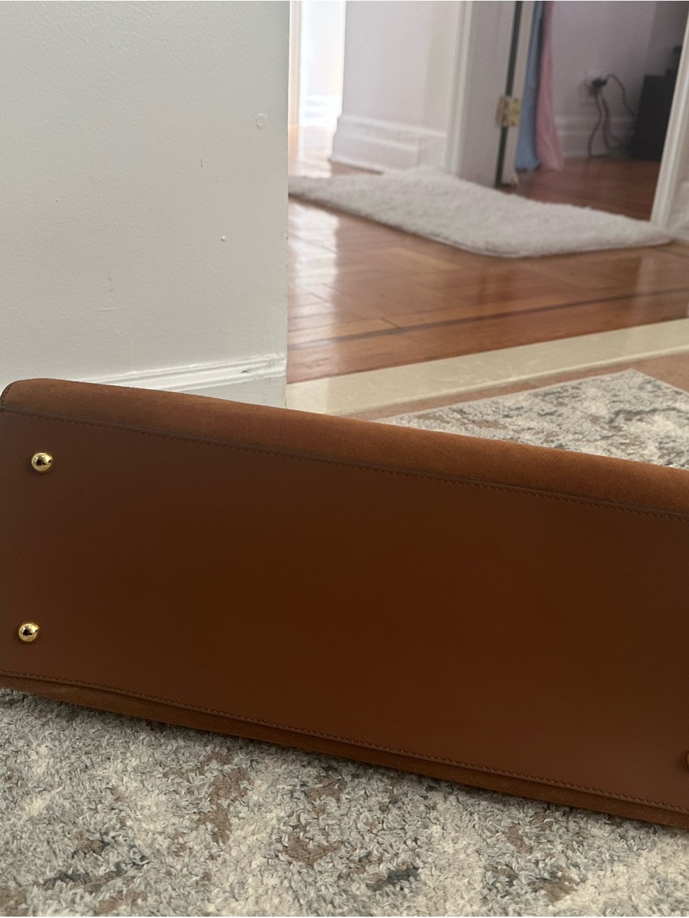 DeMellier Brown Suede Top-Handle Satchel with Shoulder Strap - Picture 6 of 6